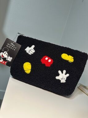 Disney Black Plush Pouch with Mickey Icons in Red, Yellow & White